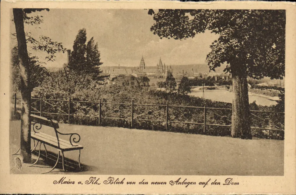 Mainz a. Rh., Blick von den neuen Anlagen auf den Dom — Postkarte der Serie 280, Nr. 7, herausgegeben von M. Jacobs, Postkarten-Verlag, Frankfurt - Vorderseite