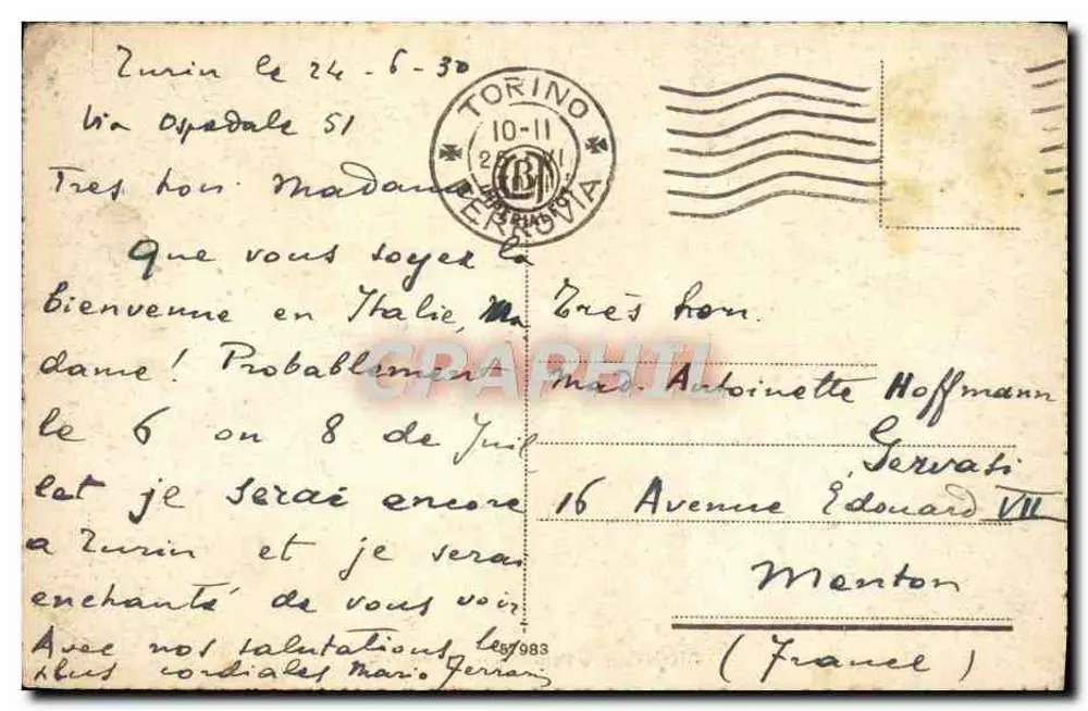 Torino - Castello del Valentino — éditeur inconnu, n° de série non visible - Verso