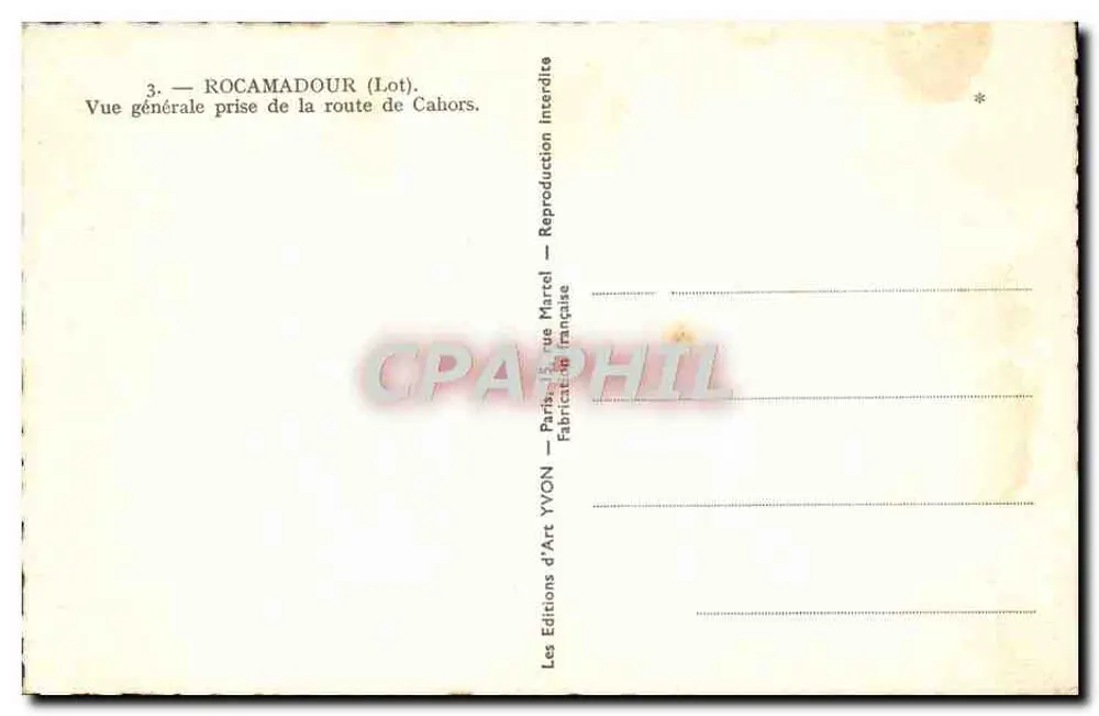 Rocamadour — Allgemeiner Blick von der Straße nach Cahors — Art Editions Yvon - Rückseite