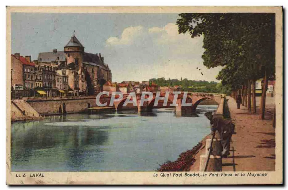 Laval — Paul-Boudet-Ufer, Alte Brücke und Mayenne-Fluss — C° DES ARTS PHOTOGRAPHIQUES, PARIS-STRASBOURG - Vorderseite