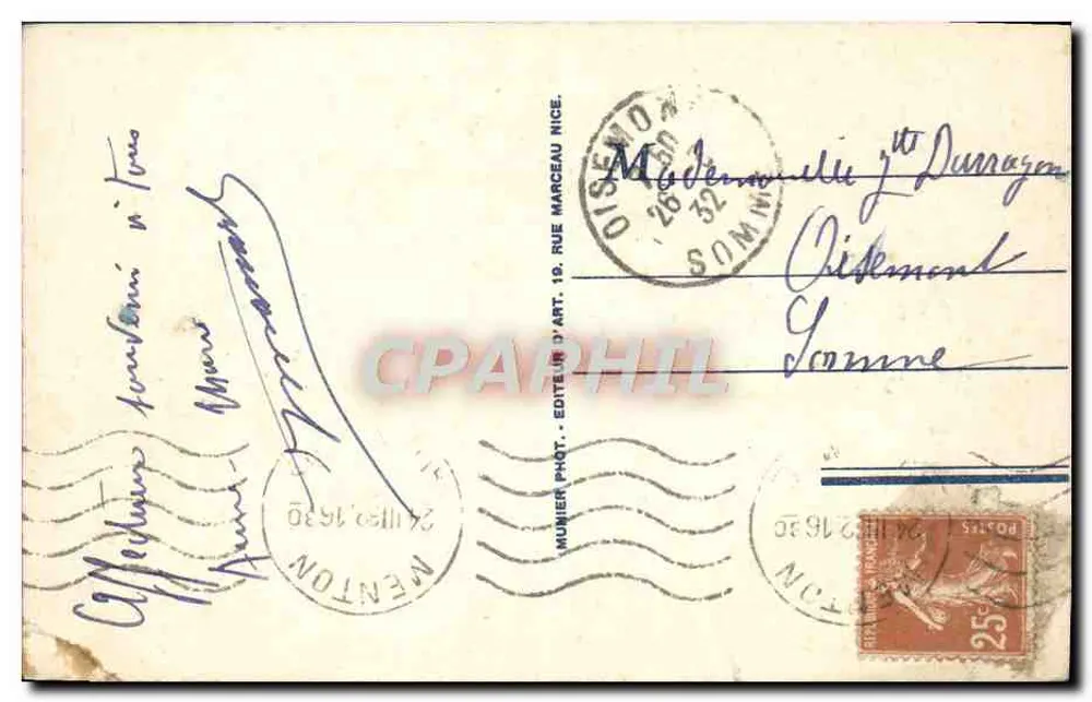 Menton — Algemene uitzicht genomen vanaf Garavan — Munier Phot. d'Art, Nice, n°357 - Achterkant