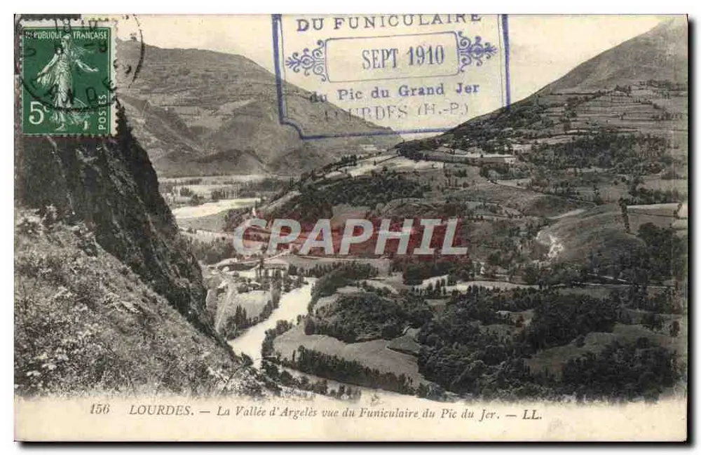 Lourdes — Ansicht der Argelès-Tal aus der Seilbahn des Pic du Jer — LL. — Nr. 156 - Vorderseite