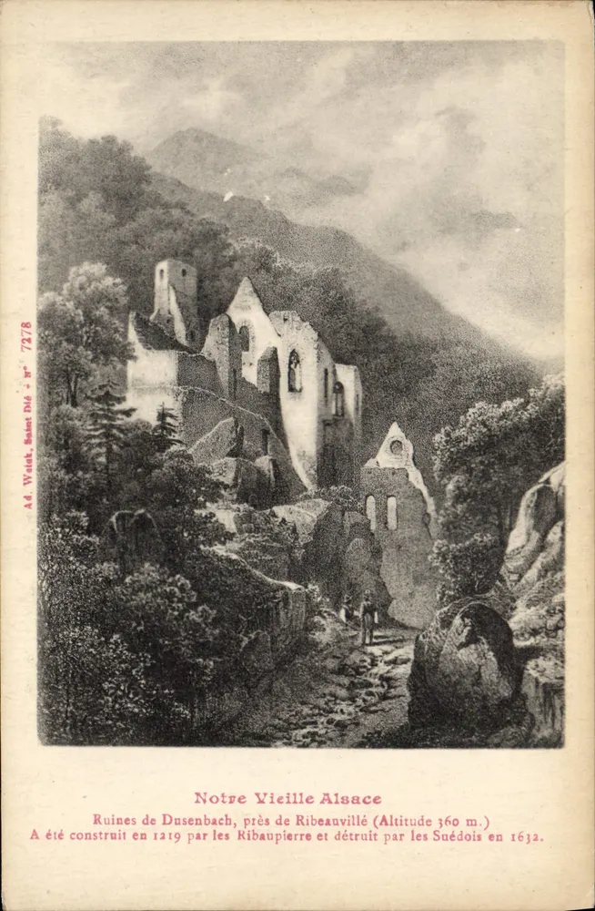 Ruínas de Dusenbach perto de Ribeauvillé — Alsácia — editor A.D. Weich, n° 7278 - Frente
