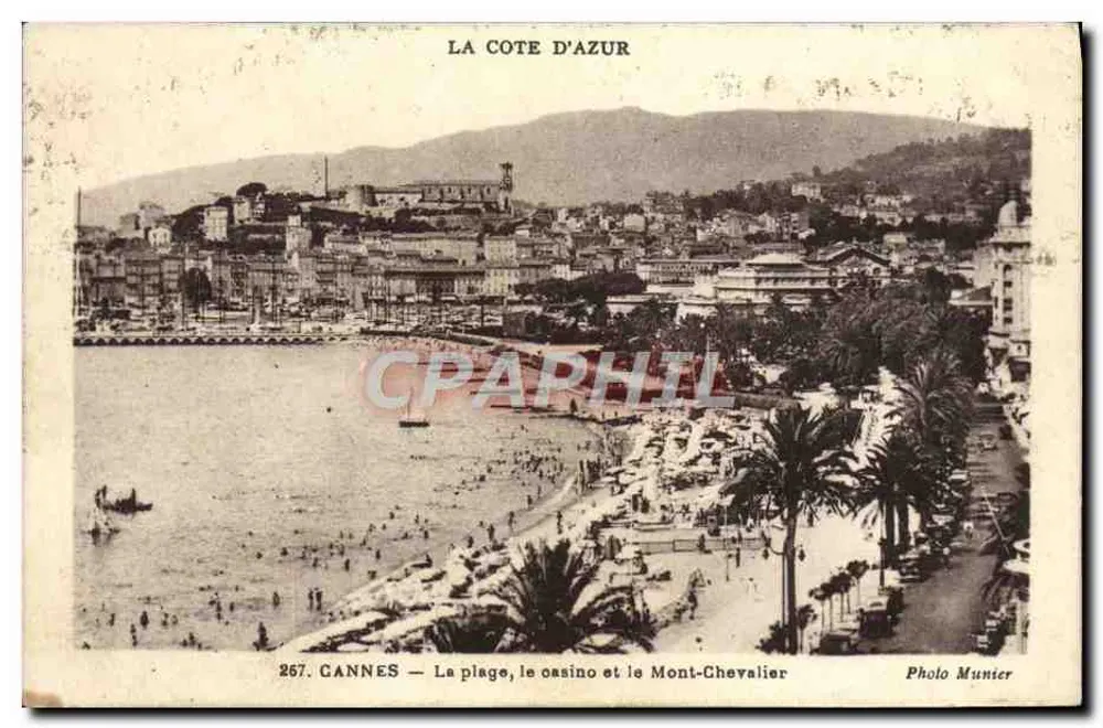 CANNES — Der Strand, das Kasino und der Mont-Chevalier — Foto Munier, n°257 - Vorderseite
