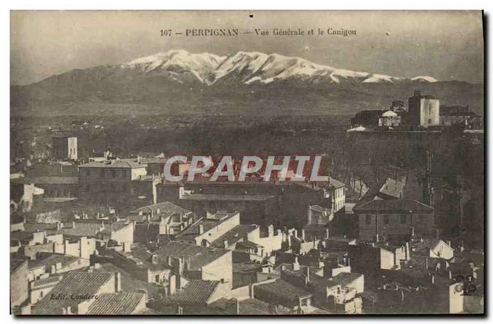 Perpignan — Vue Générale et le Canigou — Éditeur Londerc - Recto