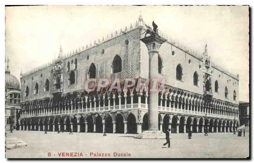 Veneza - Palácio Ducal — vista do palácio com coluna do Leão — editor não visível, n° 8 - Frente