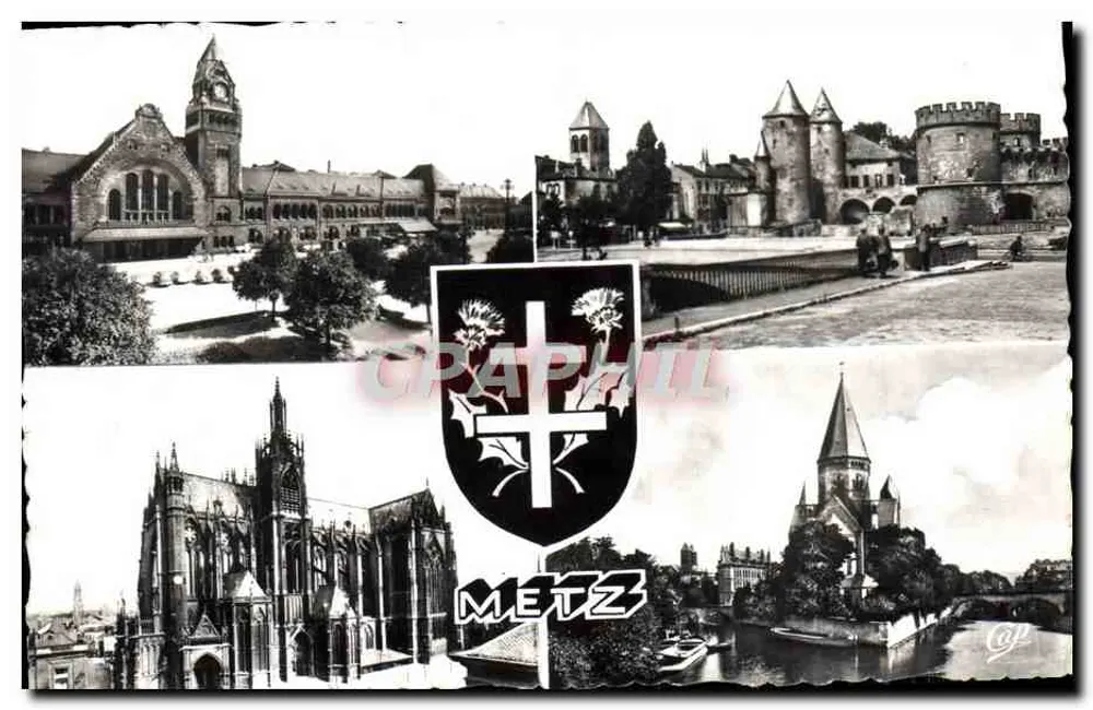 Metz — Bahnhof, Tor der Deutschen, Kathedrale, evangelische Kirche - Vorderseite