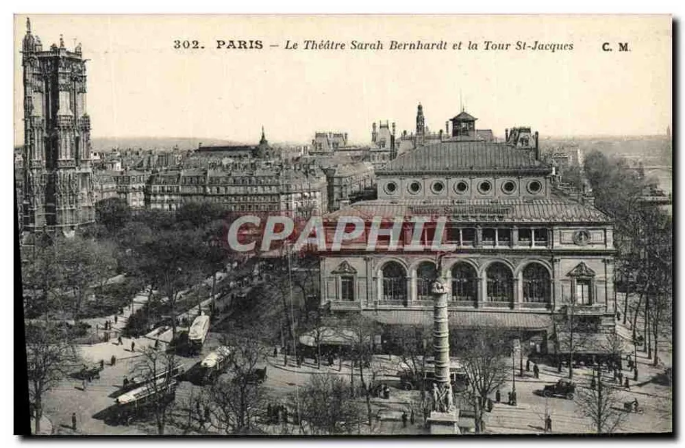 Paris — Das Sarah-Bernhardt-Theater und die St-Jacques-Turm — C. M. n° 302 - Vorderseite