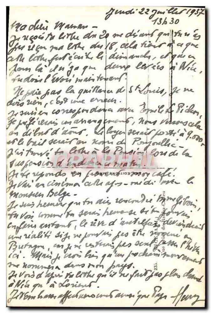 Cannes — Vue du port et du Casino — Éditions de la Poste - Verso