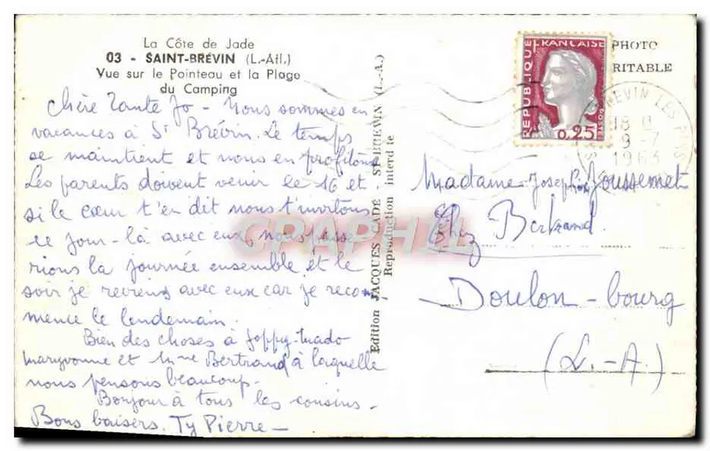 Die Jadeküste — Blick auf den Pointeau und den Camping-Strand — Ausgabe Jacques Jade (L.-A.) - Rückseite
