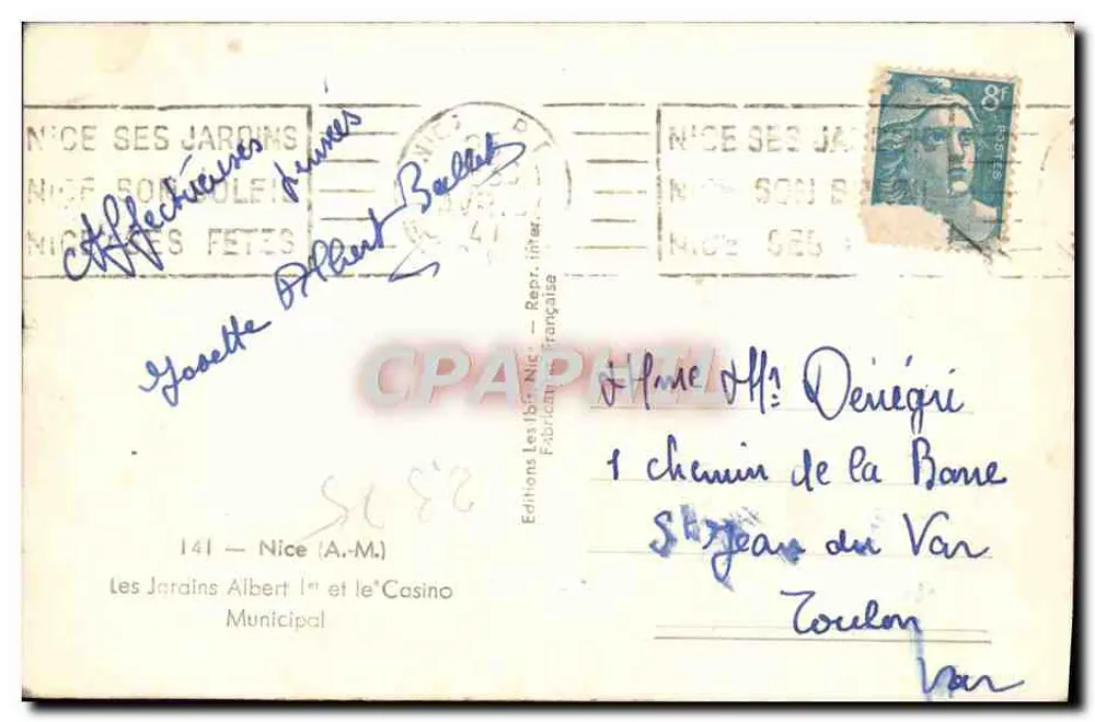 Nice, seine Gärten — Die Gärten Albert I. und das Municipale Casino — Éditions Albert Bellab - Rückseite