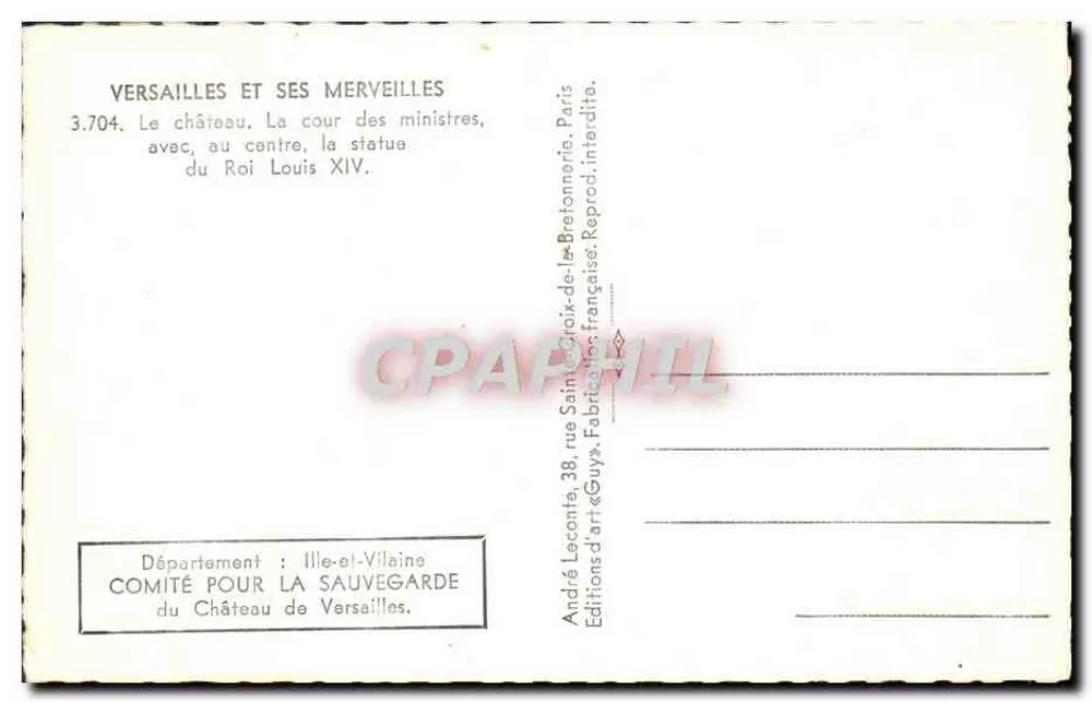Versailles — Cour des ministres mit Statue des Königs Ludwig XIV — Éditions d'art « Guy » - Rückseite