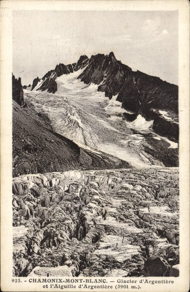 Chamonix-Mont-Blanc — Gletscher von Argentière und Spitze von Argentière (3901 m.) — L. Morand, phot. ed. B. Simond - Vorderseite