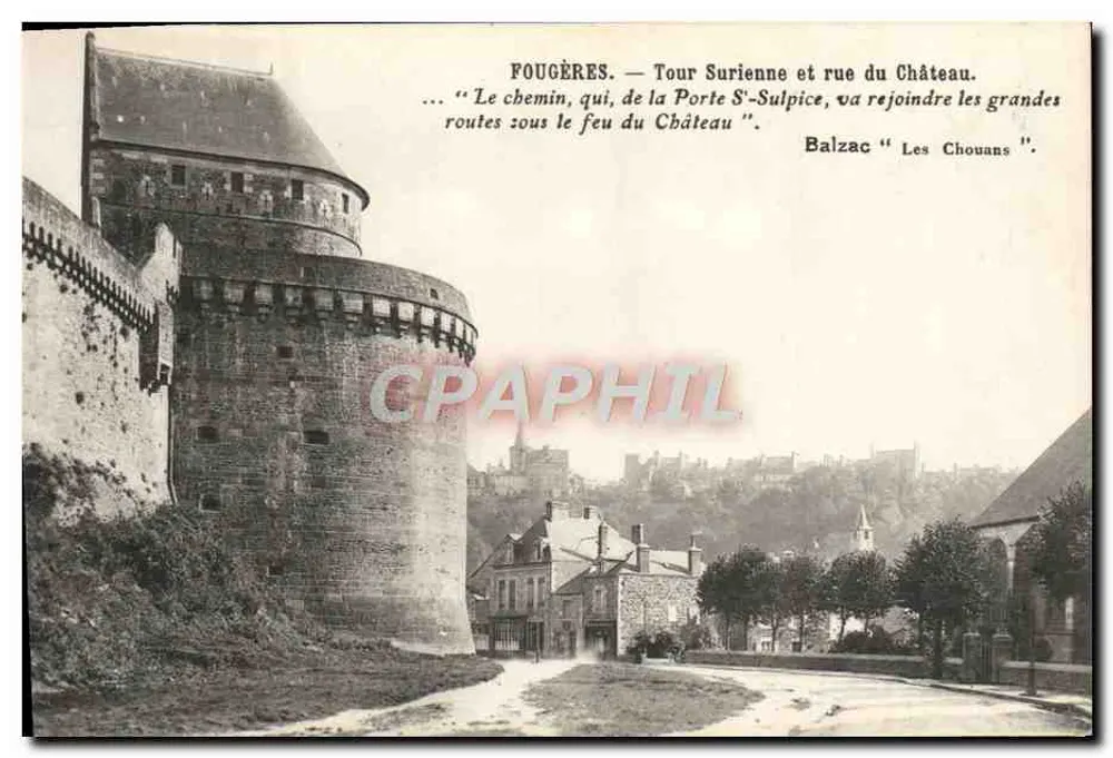 Fougères — Tour Surienne und rue du Château — Balzac 'Les Chouans' - Vorderseite