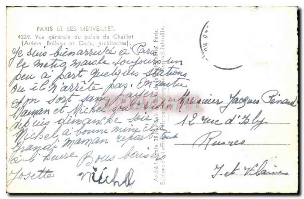 Visão geral do palácio de Chaillot — Paris — Edições André Léonard, n° 4229 - Verso