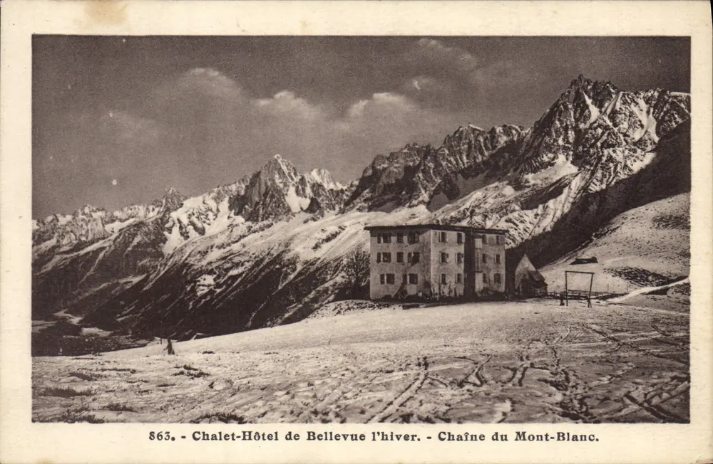 Chalet-Hôtel de Bellevue im Winter — Kette des Mont-Blanc — Verleger L. Morand, phot.édit. - Vorderseite