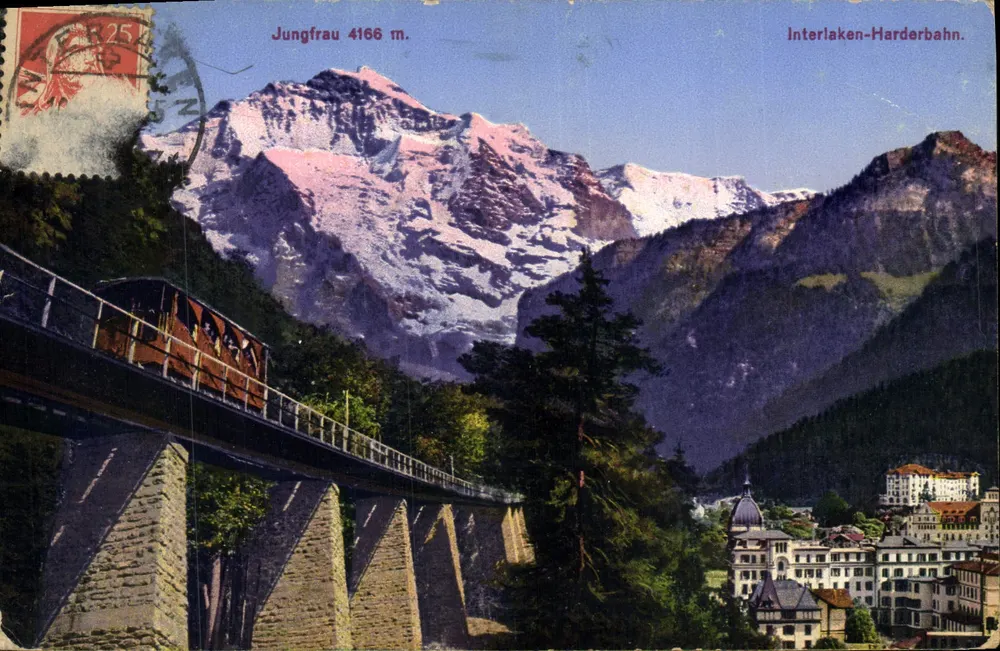 Jungfrau 4166 m. — Interlaken-Harderbahn — Kunaverlag Brienz, No. 8923 - Frente