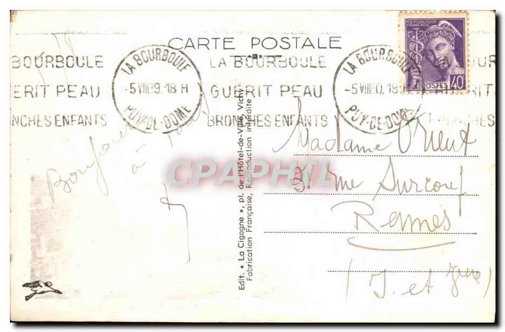 La Bourboule — Panorama von La Bourboule — Die Monts Dore und das Tal der Dordogne — Die Storch, n°3004 - Rückseite