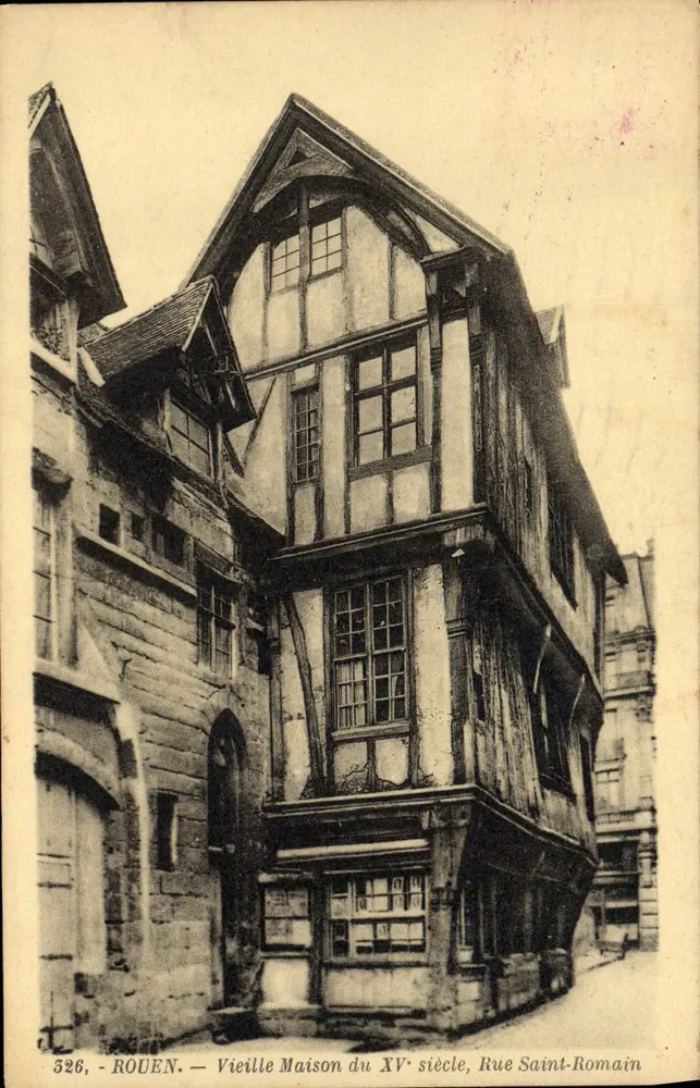 Rouen — Vieille Maison du XVᵉ siècle, Rue Saint-Romain — Édition La Cigogne, n° 526 - Recto