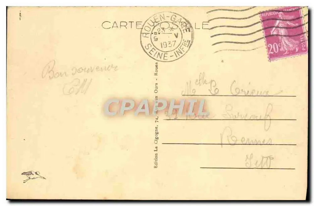 Rouen — Vieille Maison du XVᵉ siècle, Rue Saint-Romain — Édition La Cigogne, n° 526 - Verso