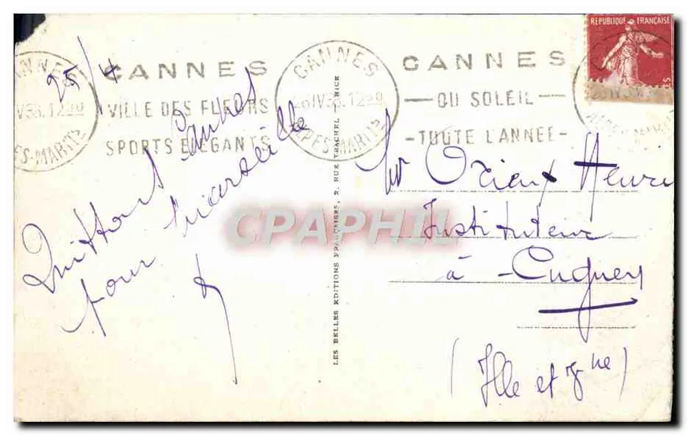 Cannes — Vue prise du Jardin Albert Ier — Belf. 12639 - Verso