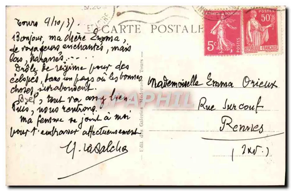 Tours — Catedral de São Gatien — Editor Galeries Modernes, n°4 - Verso