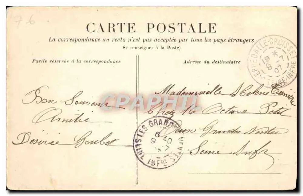Umgebung von Rouen - CROISSET — Das Flaubert-Pavillon. Ansicht des Gartens — Bromotype C.V. - Rückseite