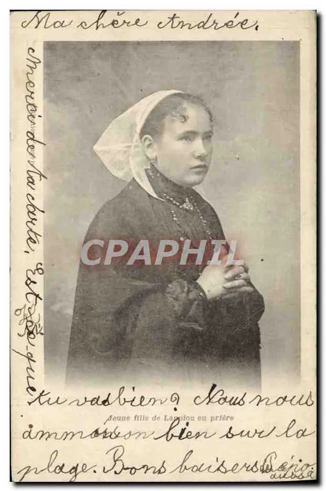 Junge Frau von Lampon in Gebet — Ansichtskarte mit handschriftlichem Text - Vorderseite