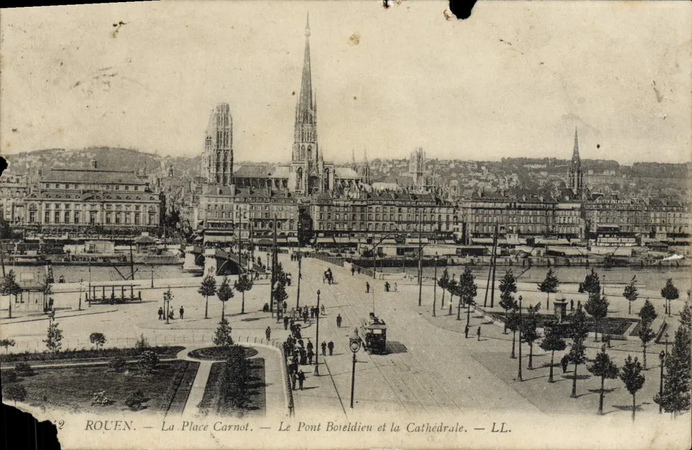 Rouen — La Place Carnot, Le Pont Boieldieu und die Kathedrale — LL. - Vorderseite
