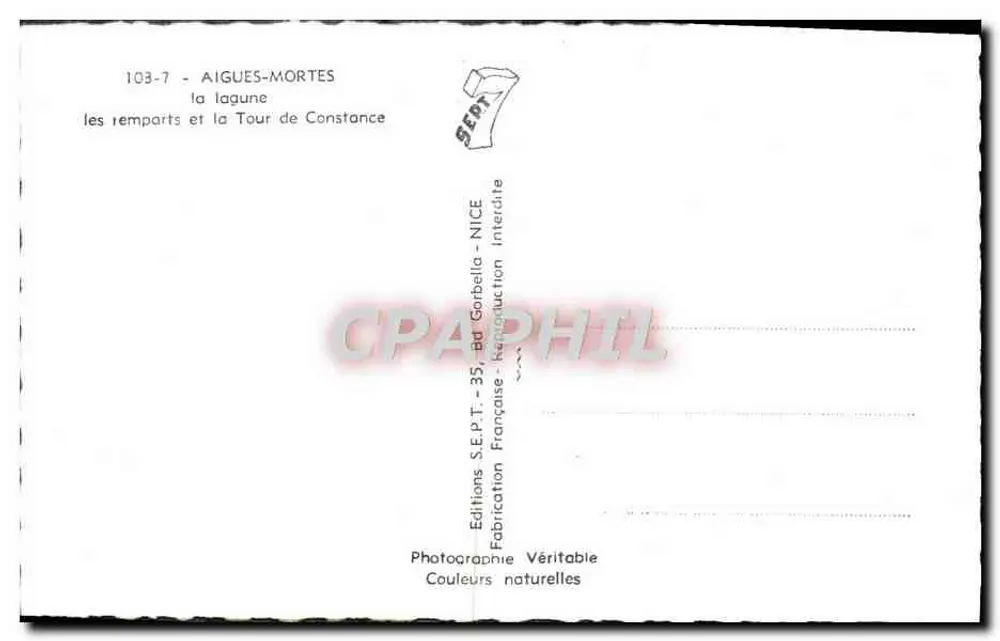Aigues-Mortes — die Lagune, die Mauern und der Turm von Constance — Editions S.E.P.T. - Nice - Rückseite