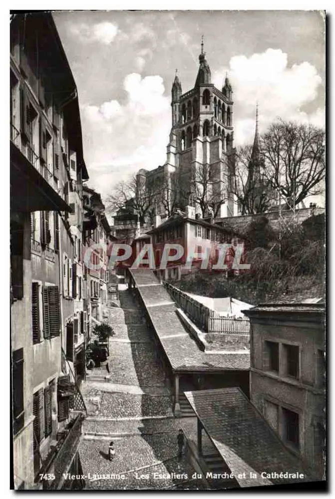 Alt Lausanne — Die Treppen des Marktes und die Kathedrale — Editions Jaeger Genf n°7435 - Vorderseite