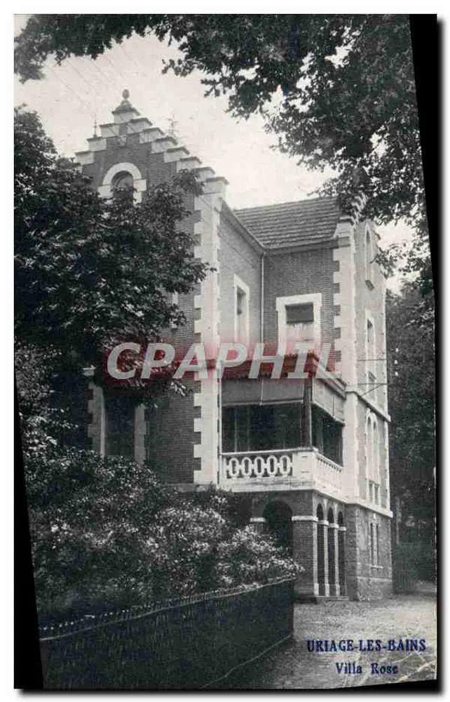 Uriage-les-Bains — Villa Rose, vue de l'édifice en briques avec balcon et toit en tuiles — éditeur imprimeur non visible - Frente