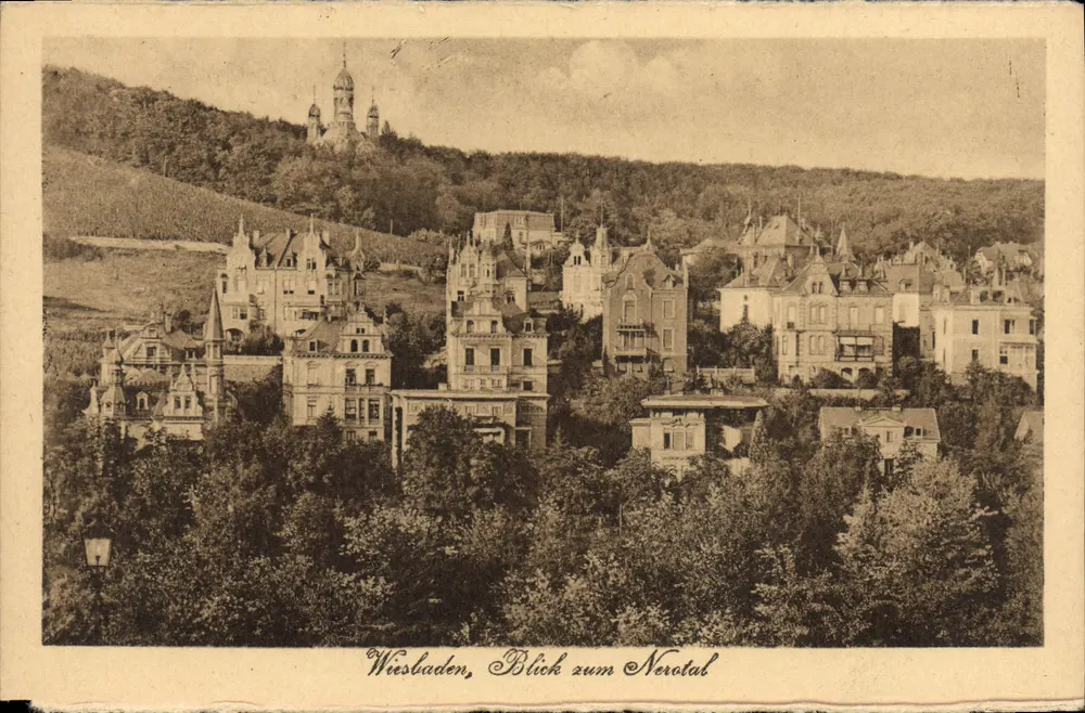 Wiesbaden, Vista para o Nerotal — M. Jacoba, Postkarten Verlag, Frankfurt a. M., série 208 n° 23 - Frente