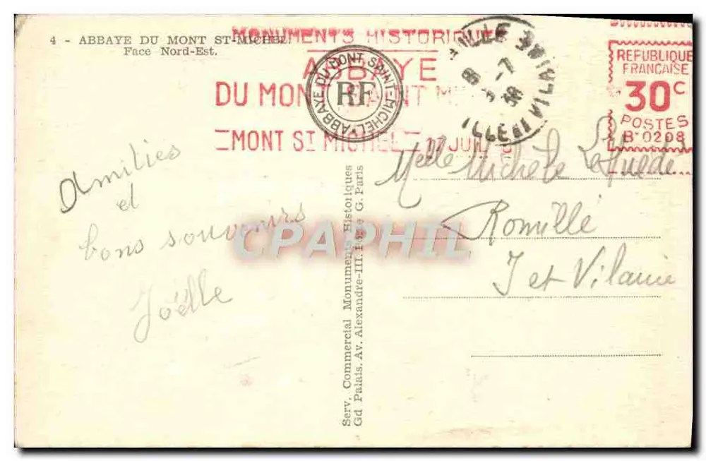 Mont Saint-Michel — Ansicht der Abtei im Nordosten — Verlag Service Commercial Gd Pelais - Rückseite