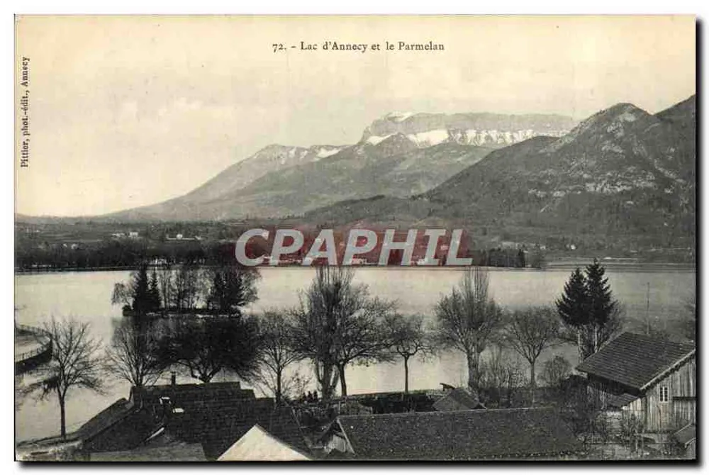 Lago de Annecy e o Parmelan — vista panorâmica — H. Filtier, Annecy, n°72 - Frente
