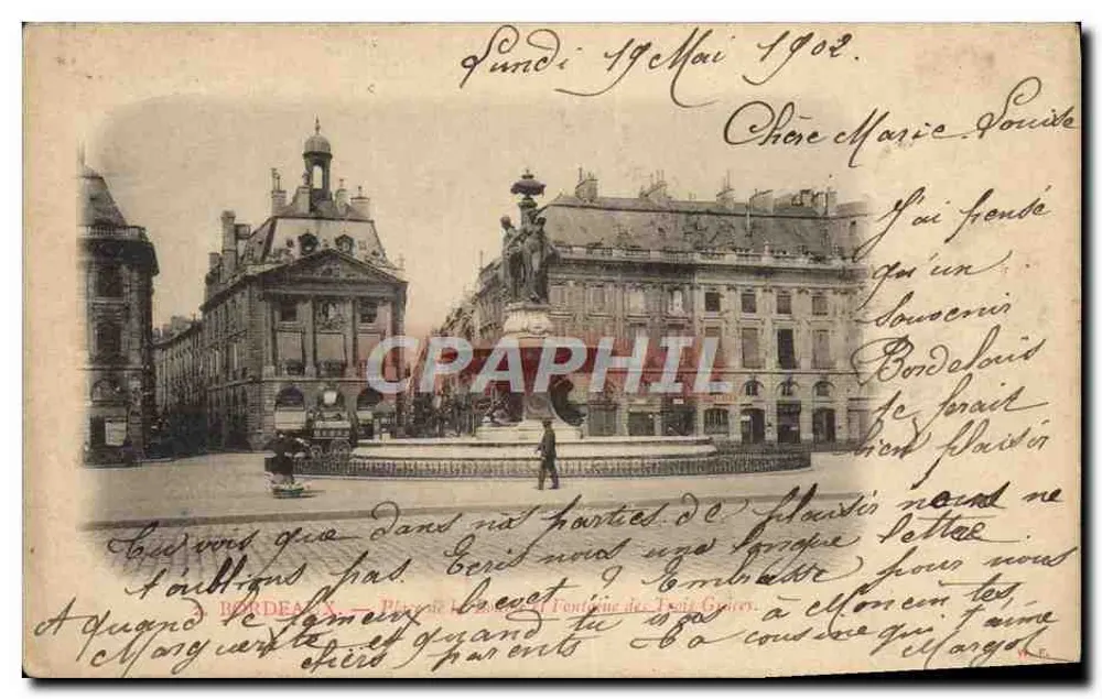 Platz der Fontaine des Trois Galets — Bordeaux — unbekannter Verleger - Vorderseite