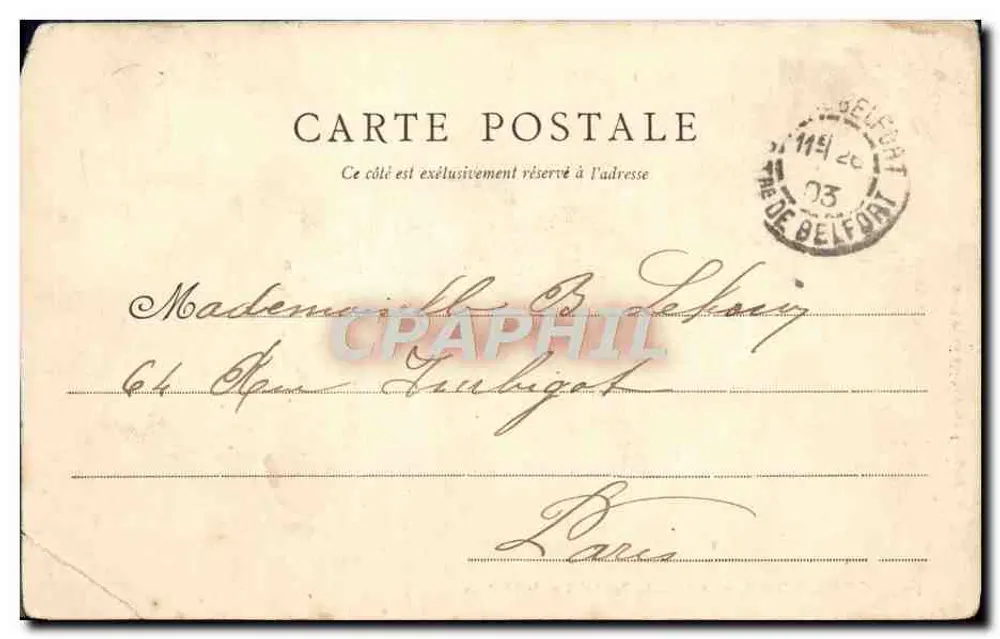 Belfort - Le Lion de Bartholdi et le Château — A. Rebel 5 bis Avenue de la Gare - Verso