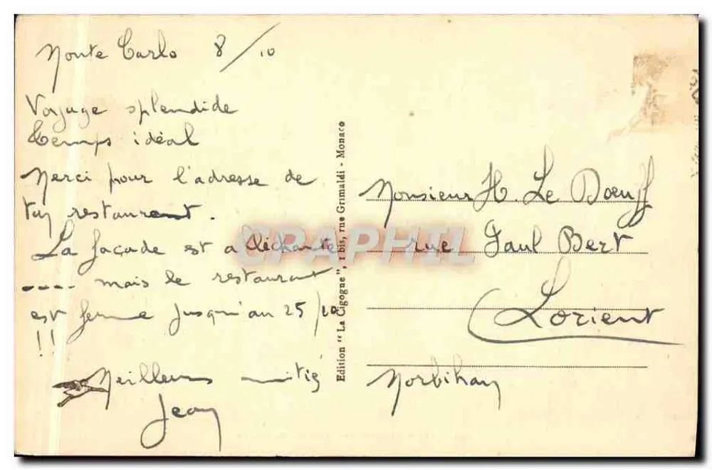 Monte-Carlo — A entrada do Casino — Edição 'La Goguette', n°152 - Verso