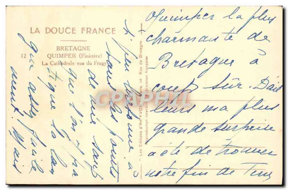 Quimper — Blick auf die Kathedrale vom Frugy — Les Éditions d'Art Yvon - Rückseite
