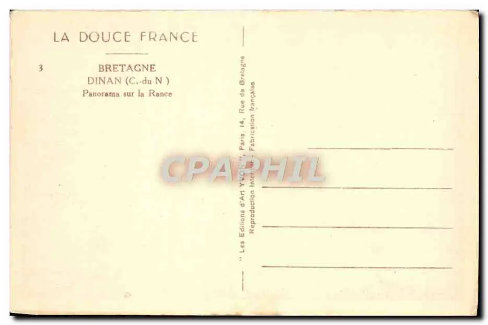 Dinan (C.-du N.) — Panorama sobre a Rance — Les Éditions d'Art Yvon, Paris - Verso