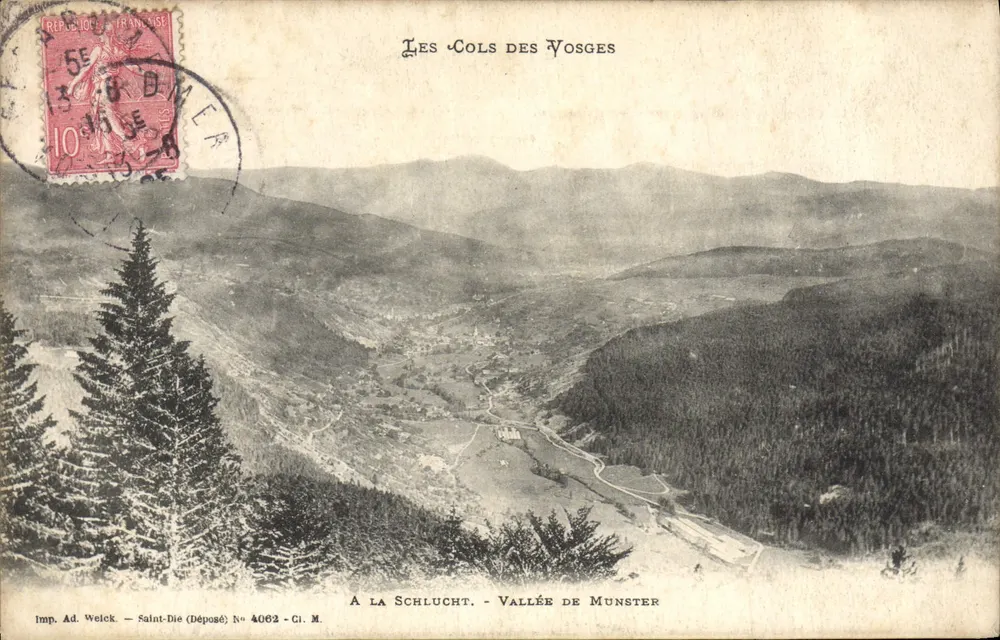 Les Cols des Vosges — Vue de la Schlucht - Vallée de Munster — Imp. Ad. Weick, Saint-Die, N° 4082 - Frente