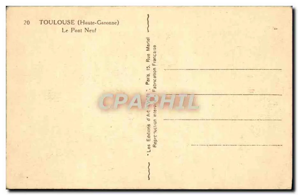 Toulouse (Haute-Garonne) — O Ponte Novo — Edições de Arte Marcel - Verso