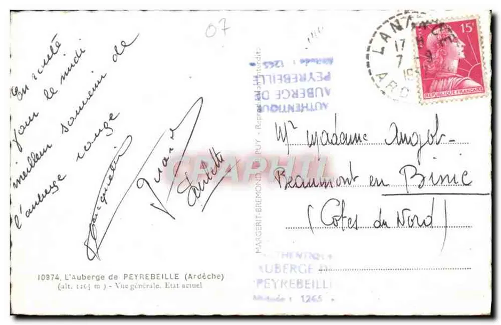Gasthof Peyrebeille — Allgemeiner Blick — Verlag Masgerit-Bremond & Cie - Rückseite