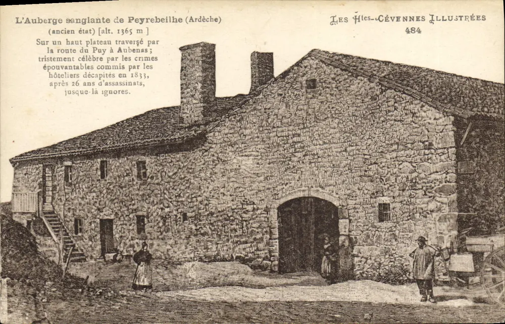A Auberge Sangrenta de Peyrebeilhe (Ardèche) — estado antigo, alt. 1365 m — Les Hêles-Cévennes Ilustradas 484 - Frente