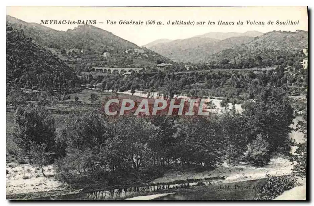 Neyrac-les-Bains — Allgemeiner Blick (500 m Höhe) auf den Hängen des Vulkans Souilhol — Edit. Pravor Avignon - Vorderseite