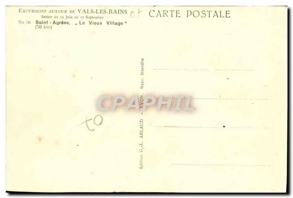 Saint-Agrève — Le Vieux Village — Édition G.-L. Arlaud - Verso