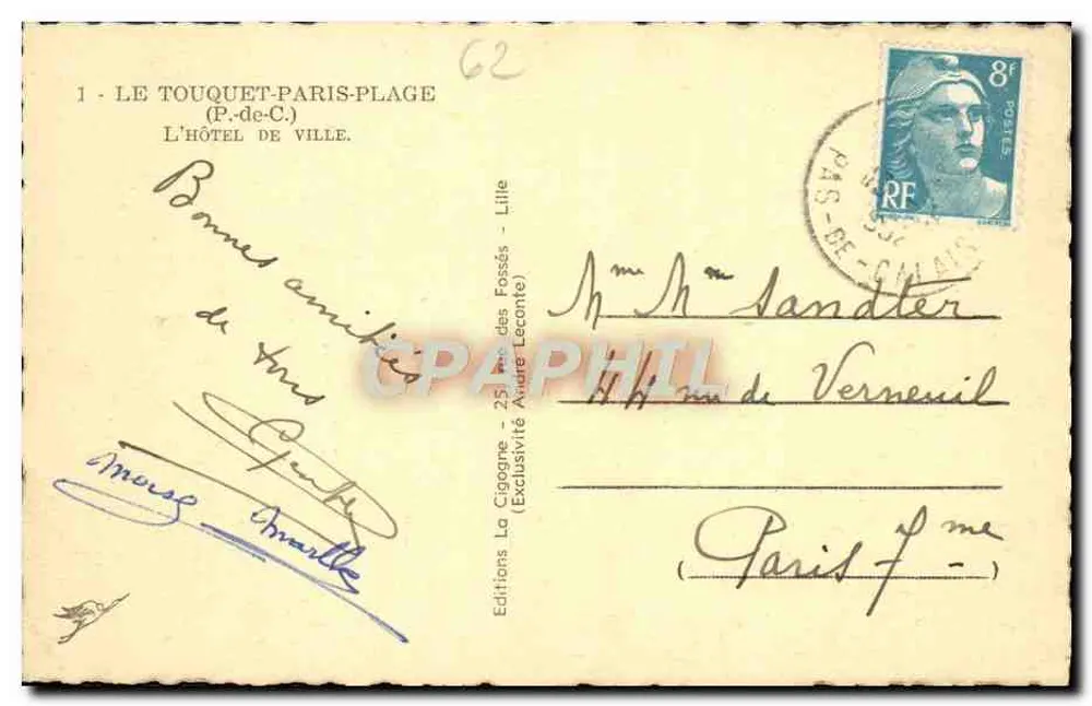 Das Rathaus von Le Touquet-Paris-Plage — Éditeur La Cigogne, Nr. 1 - Rückseite