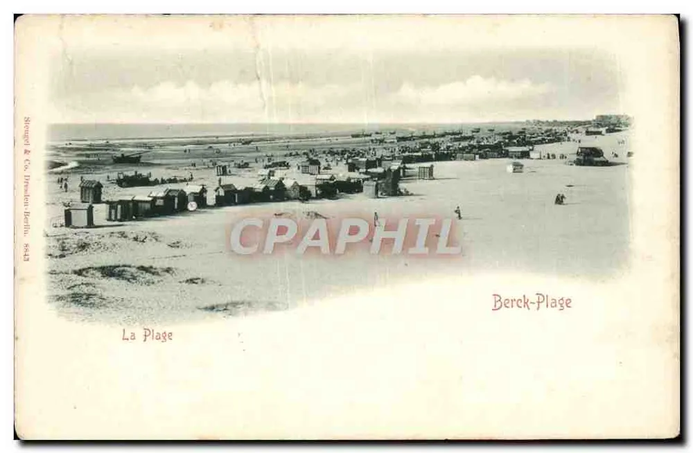 Berck-Plage — vue de la plage avec cabines et baigneurs — Störgel & Co. Brémen, Berlin, n° 8843 - Frente