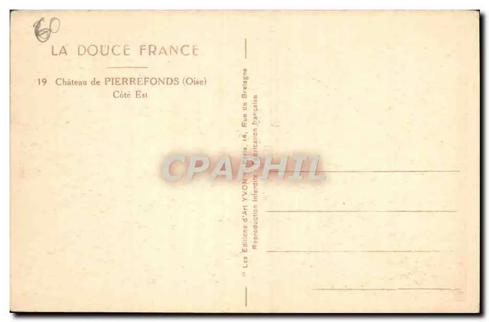Castelo de Pierrefonds — Lado Leste — Éditions d'Art Yvon, Paris - Verso