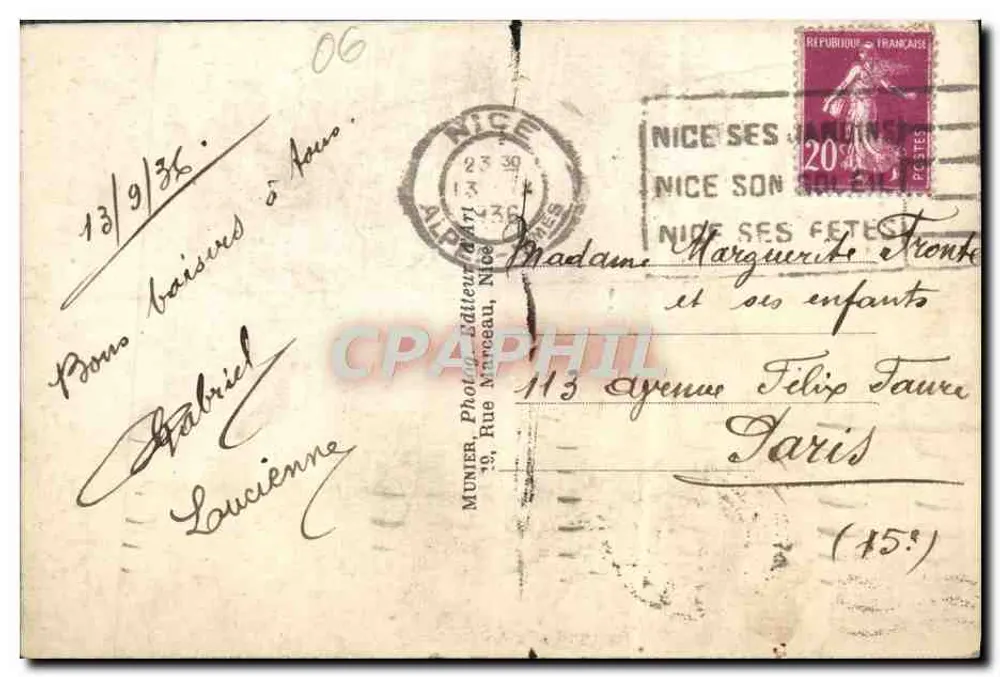 Nice - Promenade des Anglais — MUNIER Photo-Éditeur, n°183 - Verso